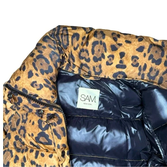$625 SAM “Elsa” Leopard-Print Down Puffer Jacket — Women’s Small - Picture 6 of 8